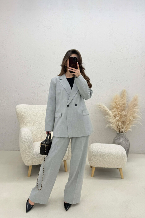 TWO BUTTONS JACKET+TROUSERS CLASSIC WOMEN SET LIGHT GREY/GZ - 1