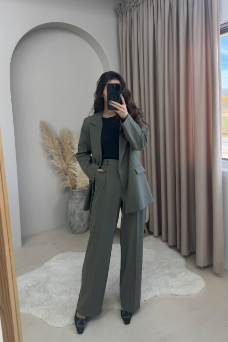 TWO BUTTONS JACKET+TROUSERS CLASSIC WOMEN SET OLIVE/ULLI - 1