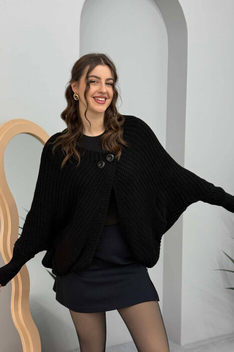 TWO BUTTONS KNITTED WOMEN CARDIGAN BLACK/ E ZEZE 