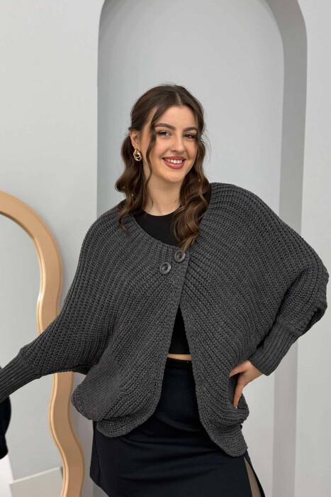 TWO BUTTONS KNITTED WOMEN CARDIGAN GREY/GRI 
