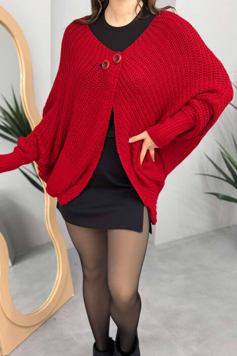 TWO BUTTONS KNITTED WOMEN CARDIGAN RED/E KUQE - 2