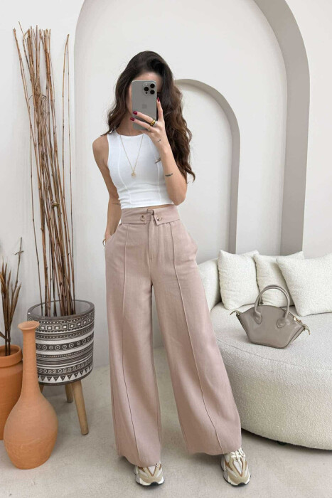 TWO BUTTONS ONE COLOR WOMEN TROUSERS BEIGE/BEZHE 