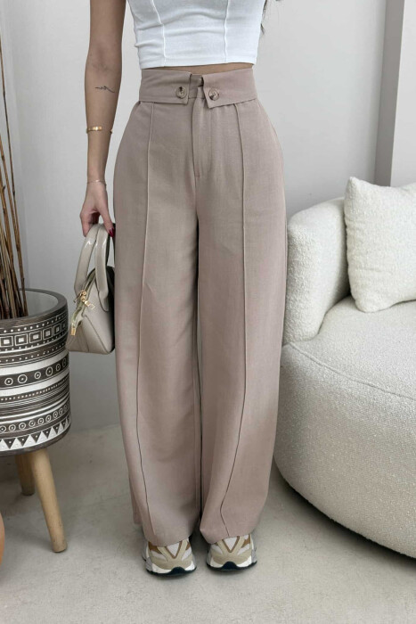 TWO BUTTONS ONE COLOR WOMEN TROUSERS BEIGE/BEZHE - 2