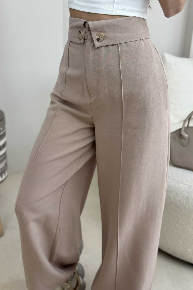 TWO BUTTONS ONE COLOR WOMEN TROUSERS BEIGE/BEZHE - 3