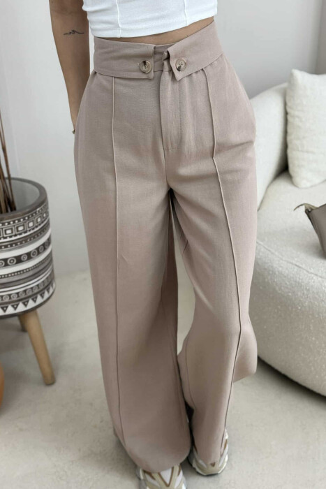 TWO BUTTONS ONE COLOR WOMEN TROUSERS BEIGE/BEZHE - 4