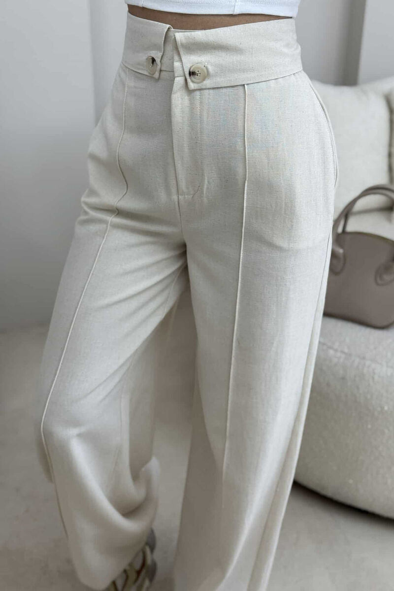 TWO BUTTONS ONE COLOR WOMEN TROUSERS CREAM/KREM - 2