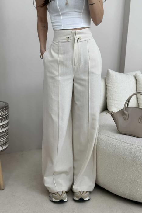 TWO BUTTONS ONE COLOR WOMEN TROUSERS CREAM/KREM - 3