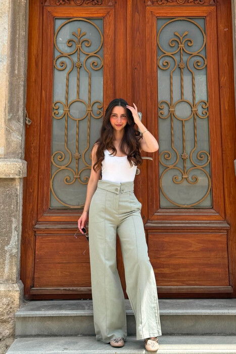 TWO BUTTONS ONE COLOR WOMEN TROUSERS MINT/MENTE - 1