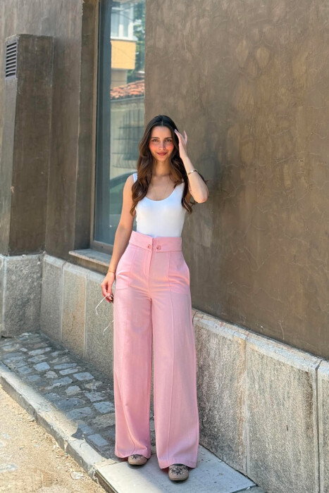 TWO BUTTONS ONE COLOR WOMEN TROUSERS PINK/ROZE - KLAUDIO FASHION