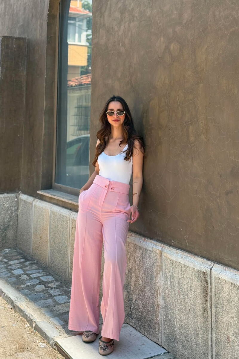 TWO BUTTONS ONE COLOR WOMEN TROUSERS PINK/ROZE - 6
