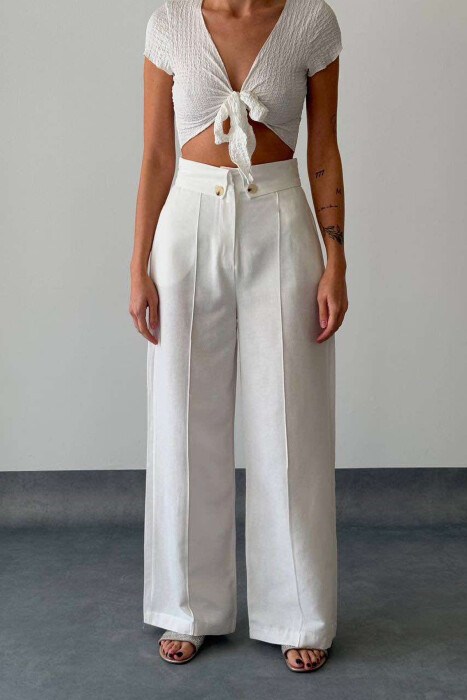 TWO BUTTONS ONE COLOR WOMEN TROUSERS WHITE-E BARDHE 