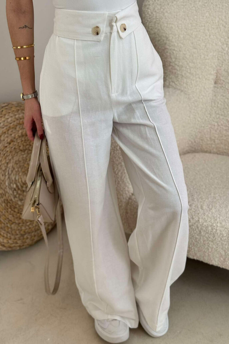 TWO BUTTONS ONE COLOR WOMEN TROUSERS WHITE-E BARDHE - 3