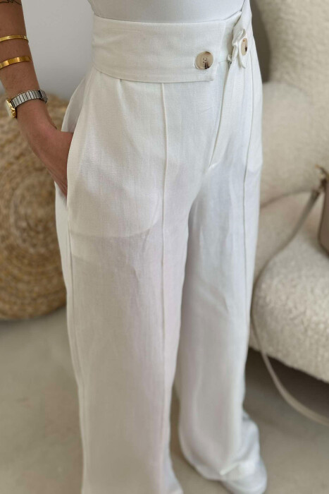TWO BUTTONS ONE COLOR WOMEN TROUSERS WHITE-E BARDHE - 4