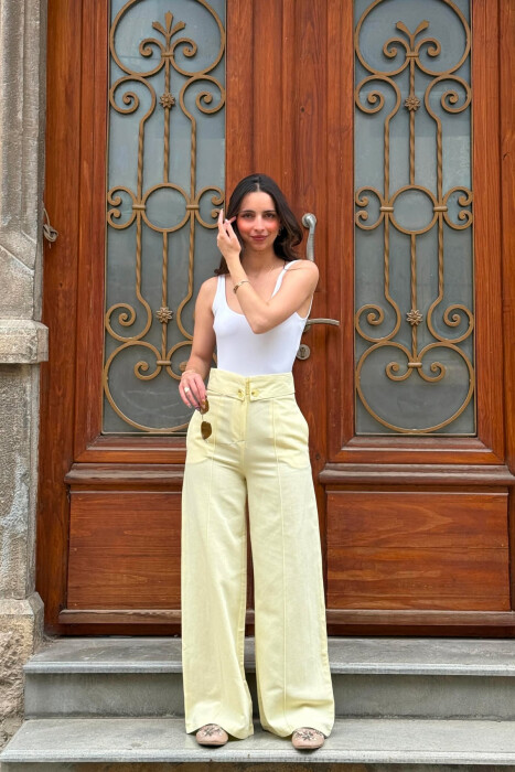 PANTALLONA NJË NGJYRËSHE PËR FEMRA NË NGJYRË TE VERDHE - KLAUDIO FASHION