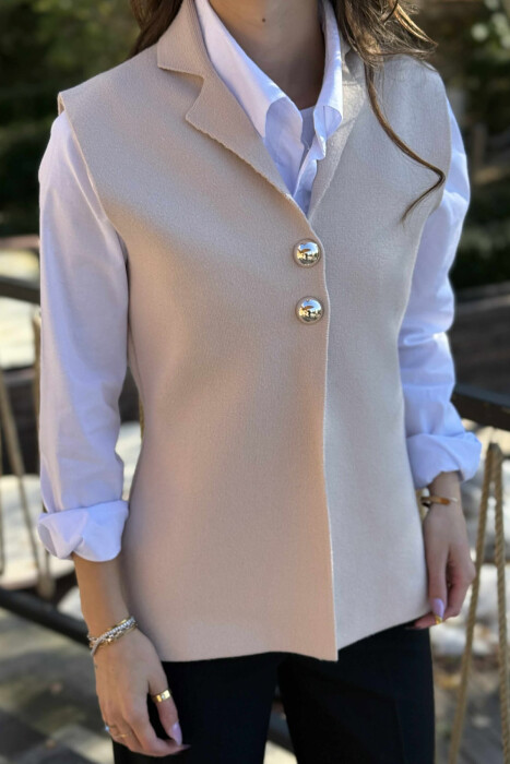 TWO BUTTONS ONE COLOR WOMEN VEST BEIGE/BEZHE - 4