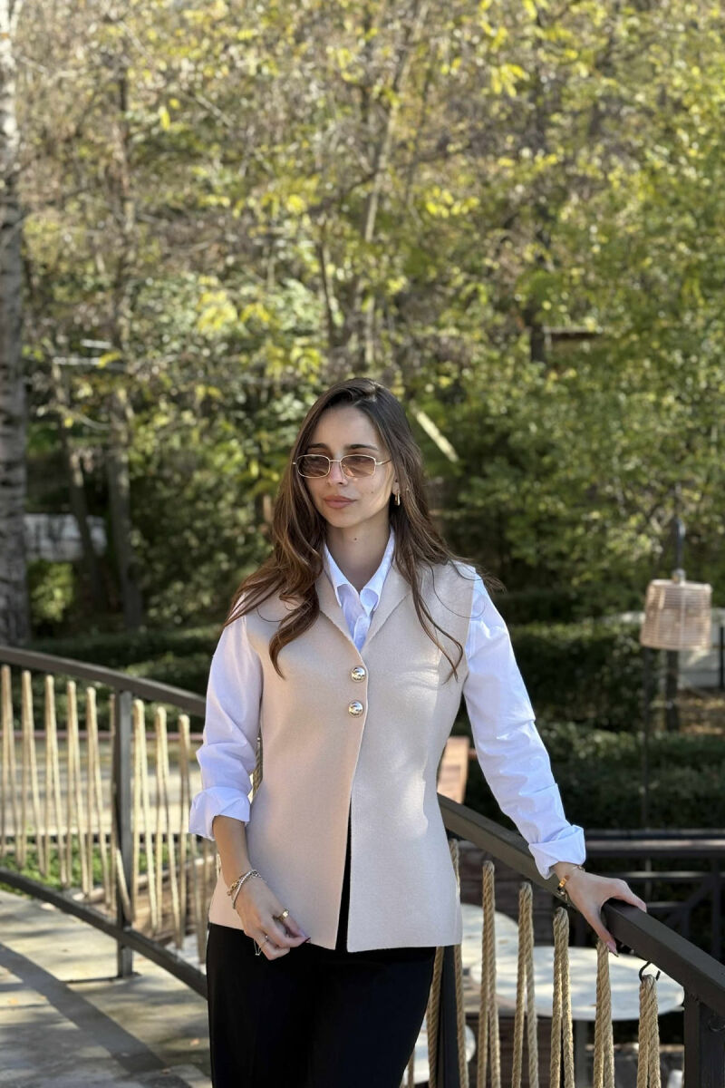 TWO BUTTONS ONE COLOR WOMEN VEST BEIGE/BEZHE - 5