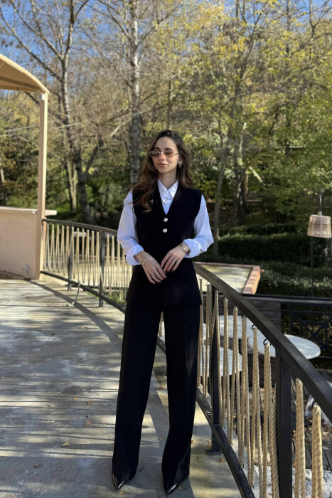 TWO BUTTONS ONE COLOR WOMEN VEST BLACK/ E ZEZE - 4