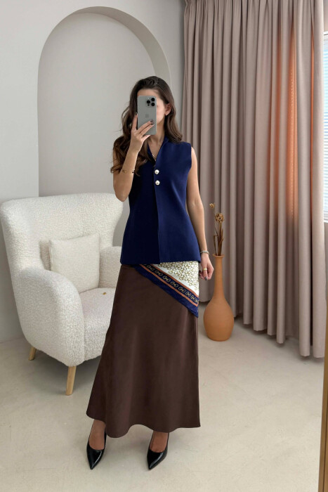 JELEK NJË NGJYRËSH ME DY BUTONA PËR FEMRA NË NGJYRË BLU TË ERRËT - KLAUDIO FASHION