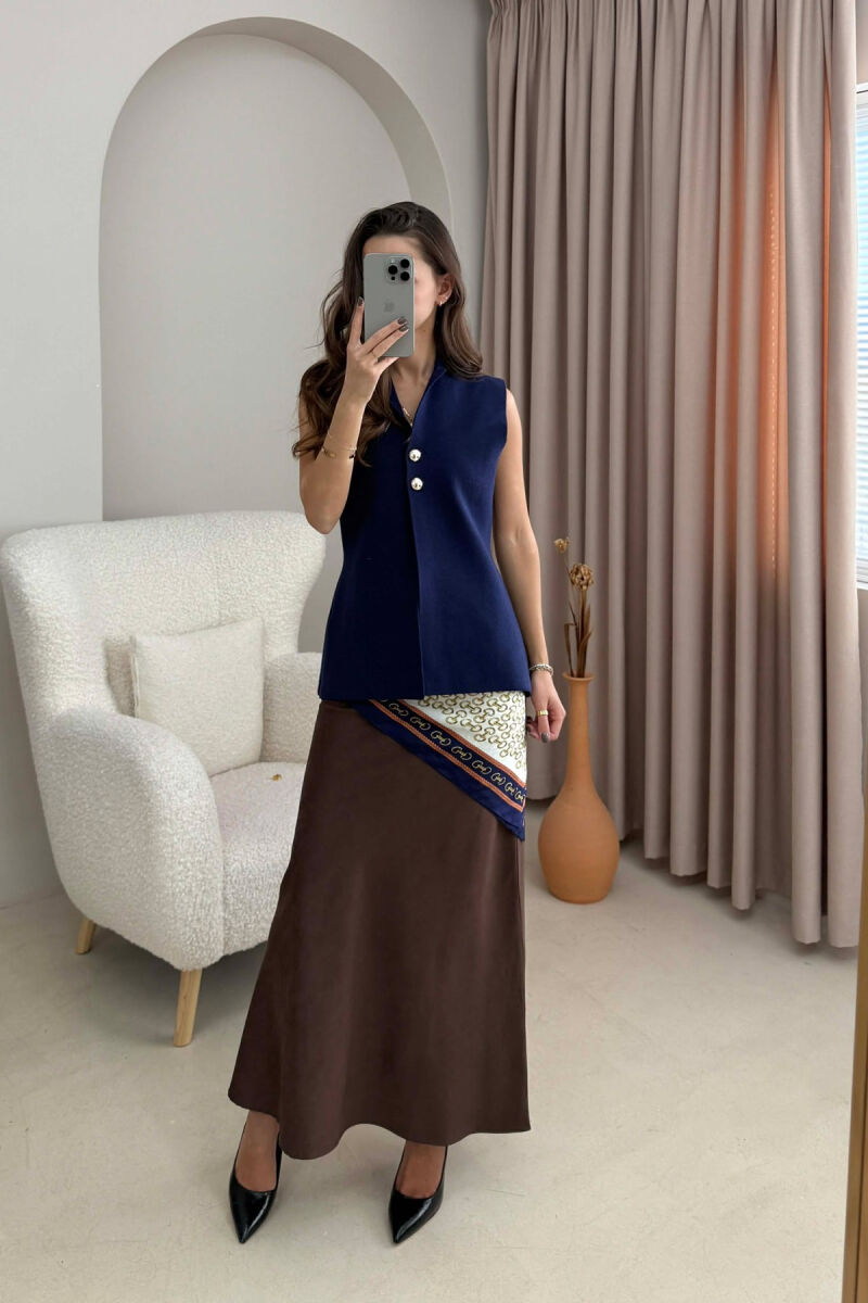 TWO BUTTONS ONE COLOR WOMEN VEST DARK BLUE/BEE - 1