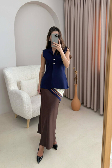 TWO BUTTONS ONE COLOR WOMEN VEST DARK BLUE/BEE - 2