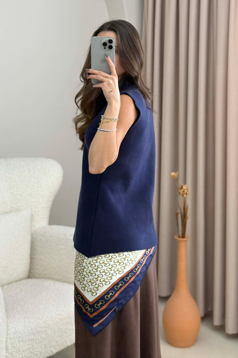 TWO BUTTONS ONE COLOR WOMEN VEST DARK BLUE/BEE - 3