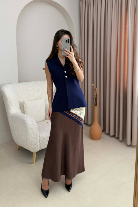 TWO BUTTONS ONE COLOR WOMEN VEST DARK BLUE/BEE - 5