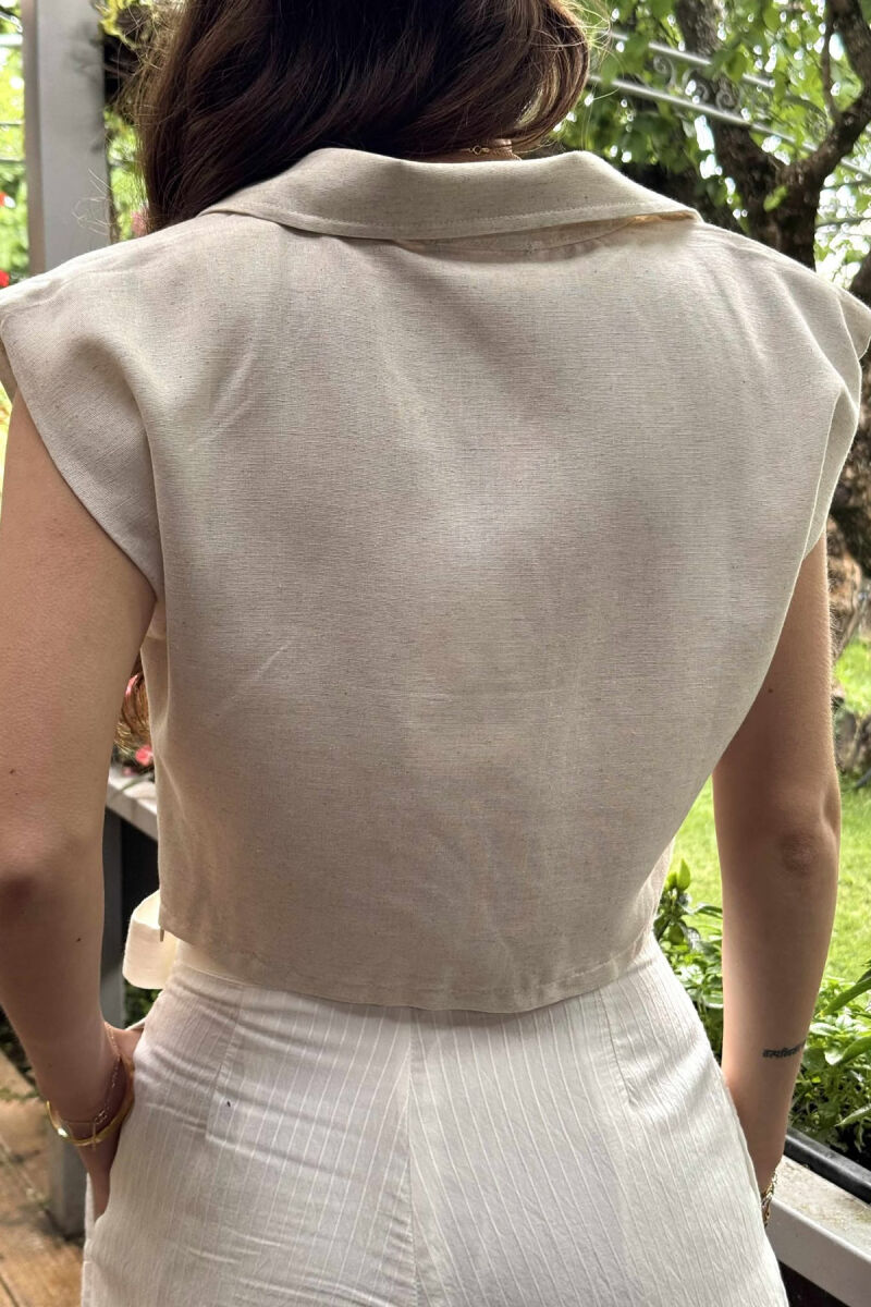 TWO BUTTONS POLO NECK WOMEN TANK TOP CREAM/KREM - 5