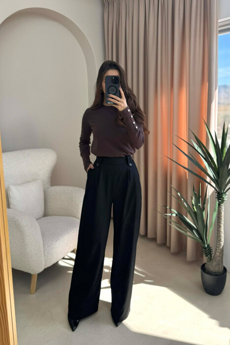 TWO BUTTONS SIMPLE WOMEN TROUSERS BLACK/ E ZEZE - 2