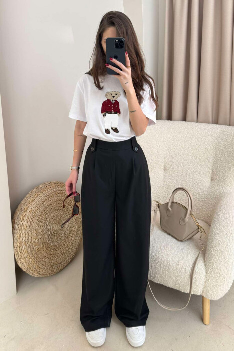 TWO BUTTONS SIMPLE WOMEN TROUSERS BLACK/ E ZEZE 