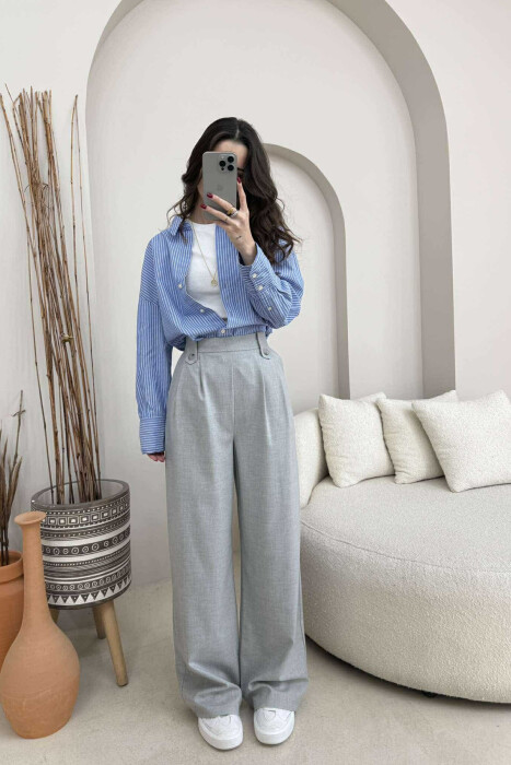 TWO BUTTONS SIMPLE WOMEN TROUSERS LIGHT GREY/GZ - 1