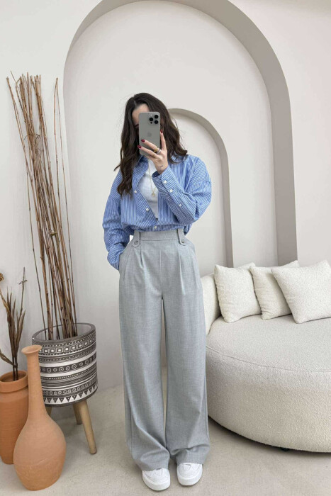 TWO BUTTONS SIMPLE WOMEN TROUSERS LIGHT GREY/GZ - 2