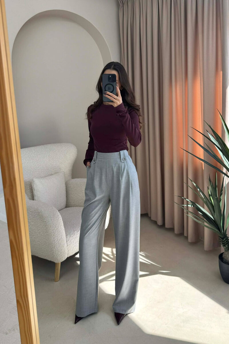 TWO BUTTONS SIMPLE WOMEN TROUSERS LIGHT GREY/GZ - 3
