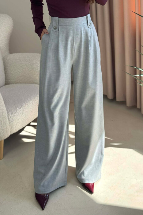 TWO BUTTONS SIMPLE WOMEN TROUSERS LIGHT GREY/GZ - 4