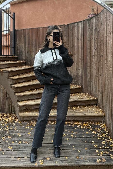 TWO BUTTONS WOMEN SWEATER BLACK/ E ZEZE - 1