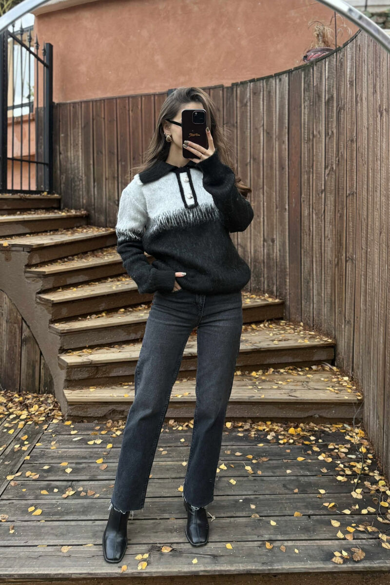 TWO BUTTONS WOMEN SWEATER BLACK/ E ZEZE - 1