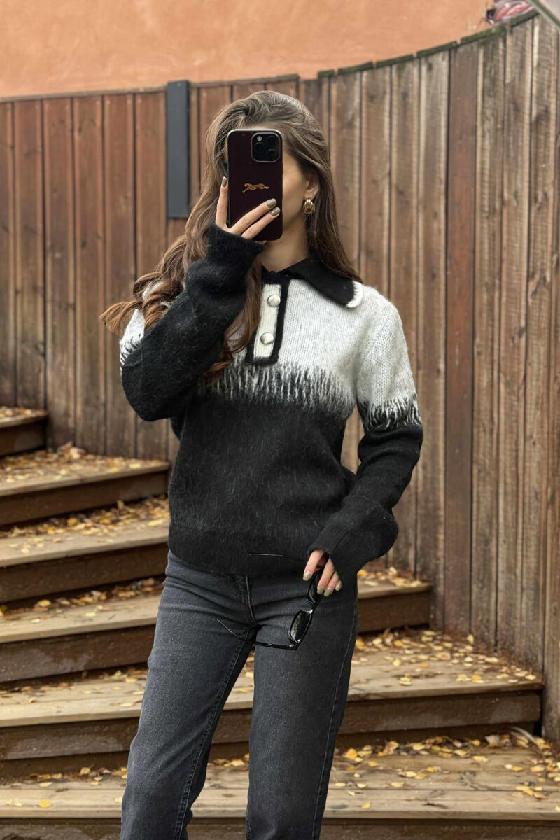 TWO BUTTONS WOMEN SWEATER BLACK/ E ZEZE - 2