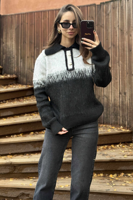 TWO BUTTONS WOMEN SWEATER BLACK/ E ZEZE - 3