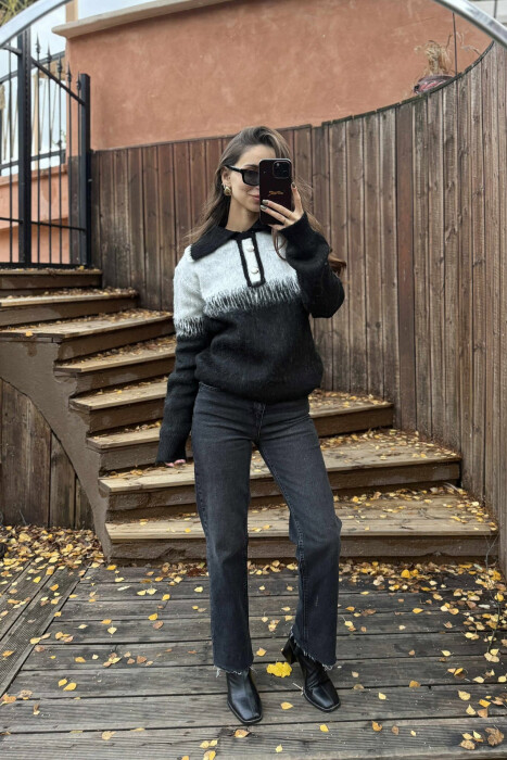 TWO BUTTONS WOMEN SWEATER BLACK/ E ZEZE - 4