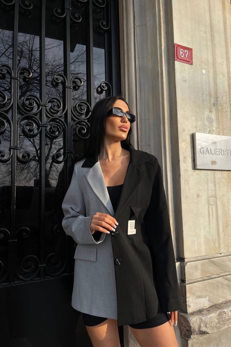 TWO COLOR CLASSIC WOMEN JACKET BLACK-GREY/ZEGR - 4