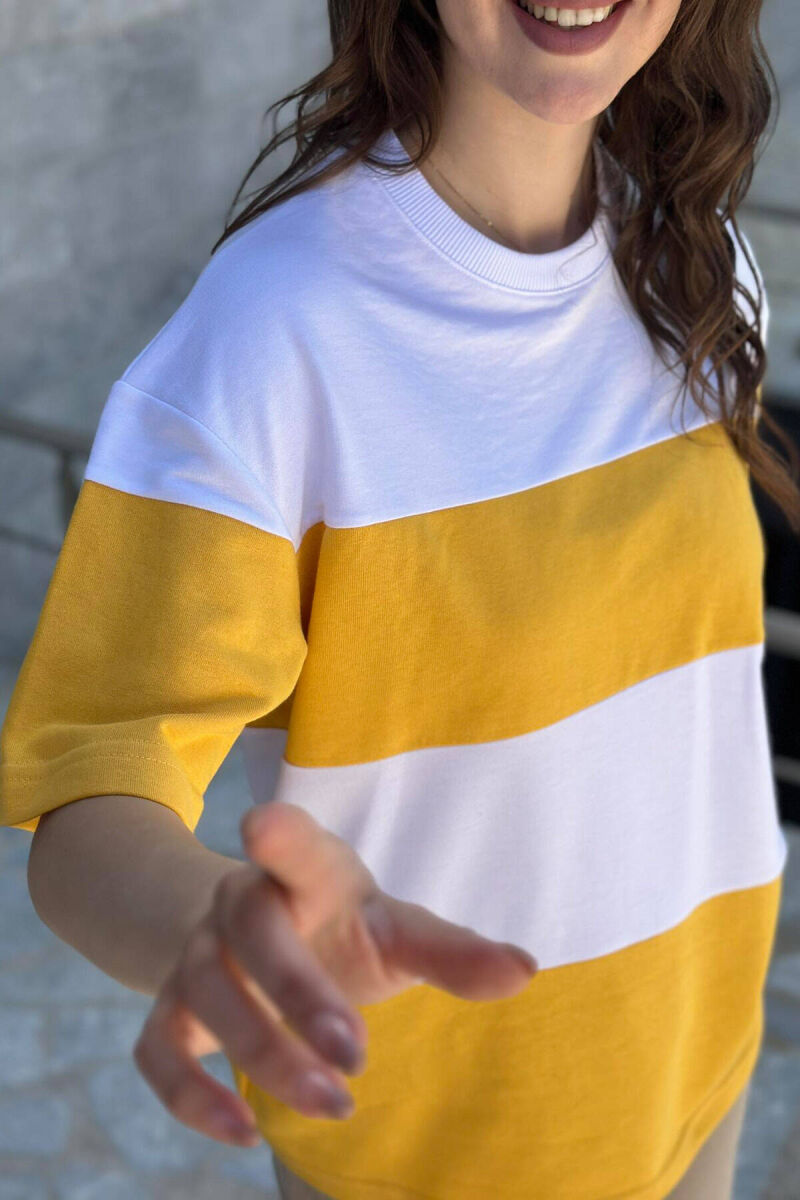 TWO COLOR COTTON WOMAN T-SHIRT YELLOW/E VERDHE - 2