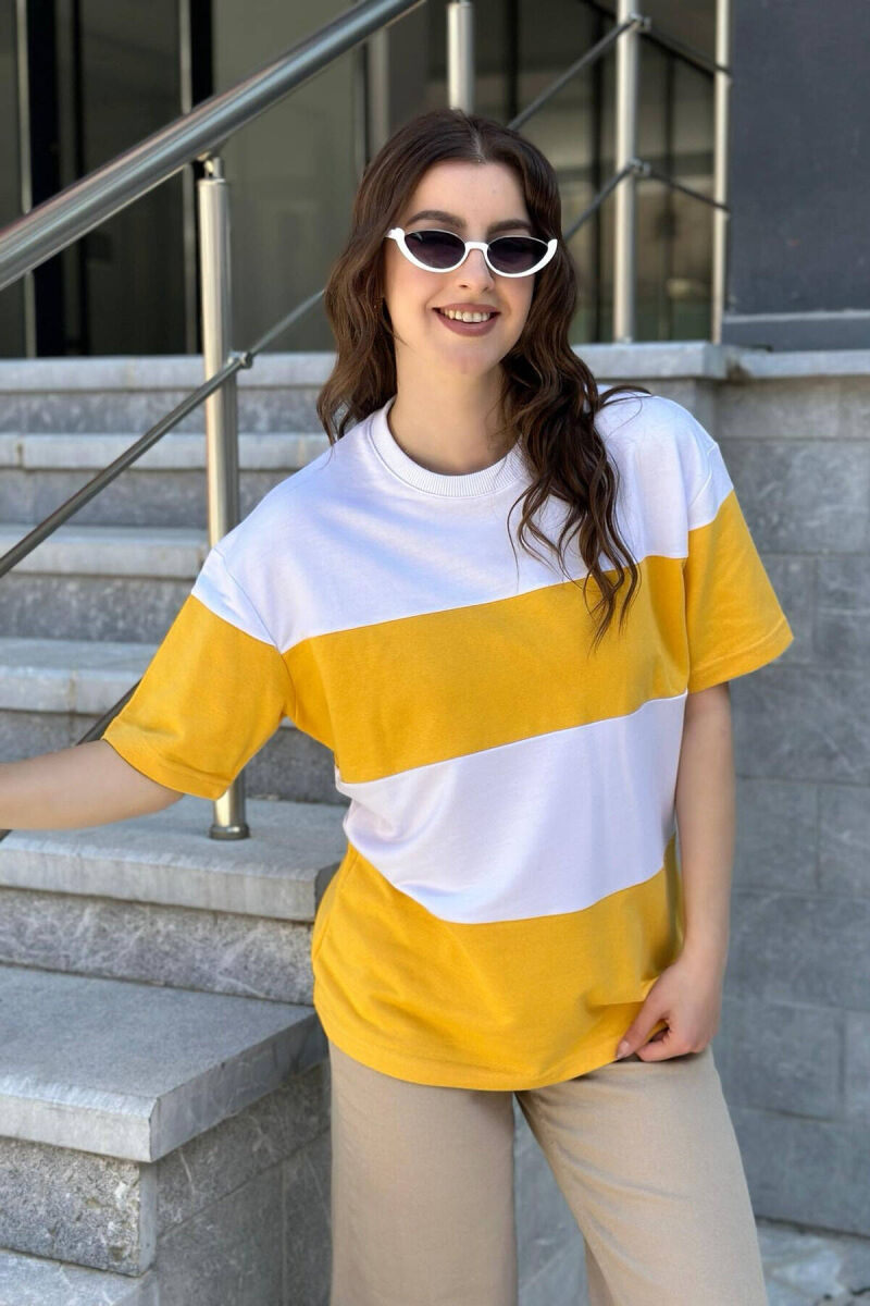 TWO COLOR COTTON WOMAN T-SHIRT YELLOW/E VERDHE - 3