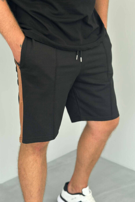 TWO COLOR ELASTIC WAIST MEN SHORTS BLACK/ E ZEZE 