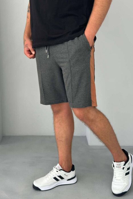 TWO COLOR ELASTIC WAIST MEN SHORTS DARK GREY/GEE 