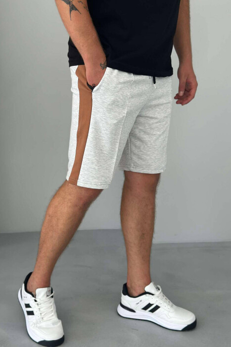 TWO COLOR ELASTIC WAIST MEN SHORTS LIGHT GREY/GZ - 1