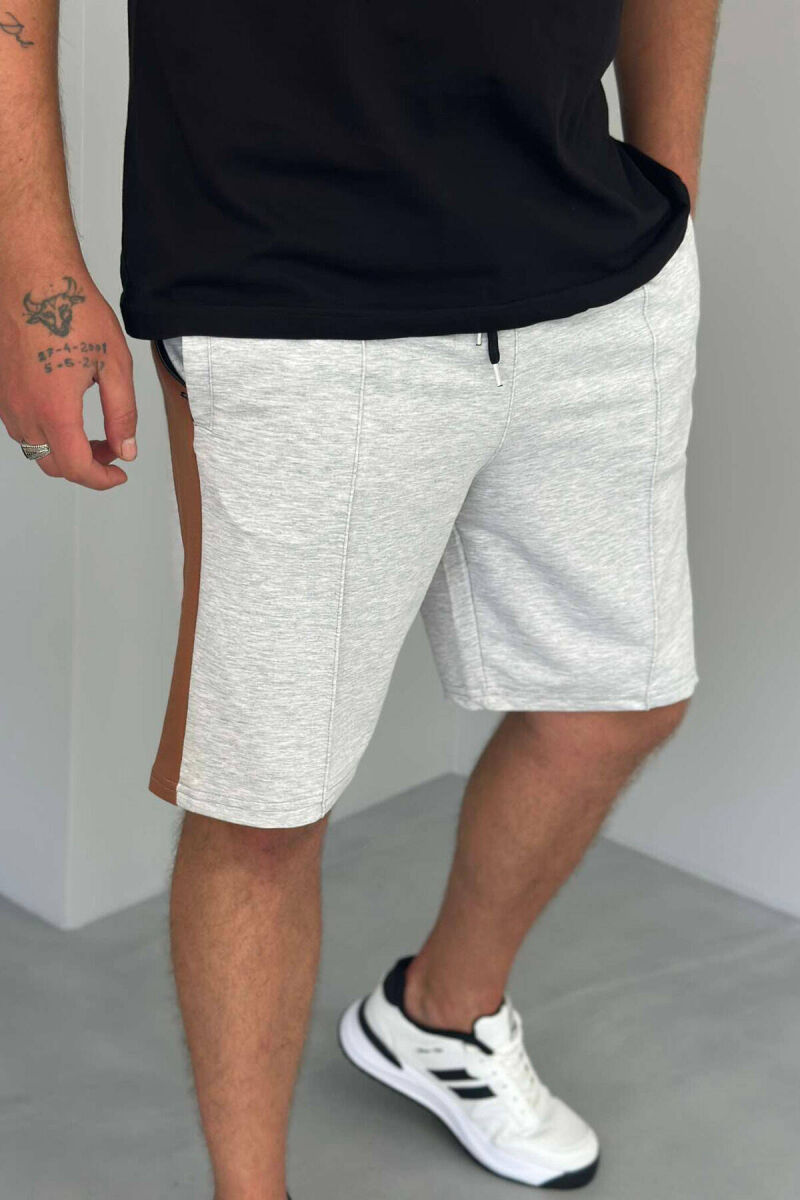 TWO COLOR ELASTIC WAIST MEN SHORTS LIGHT GREY/GZ - 2