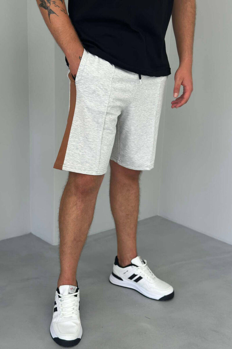 TWO COLOR ELASTIC WAIST MEN SHORTS LIGHT GREY/GZ - 4