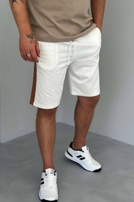 TWO COLOR ELASTIC WAIST MEN SHORTS WHITE-E BARDHE 