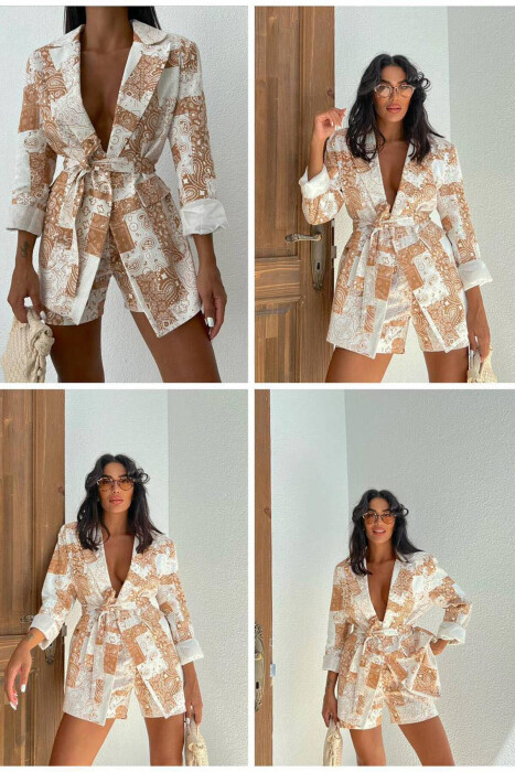 TWO COLOR FLOWERS WOMAN SET BROWN/KAFE 