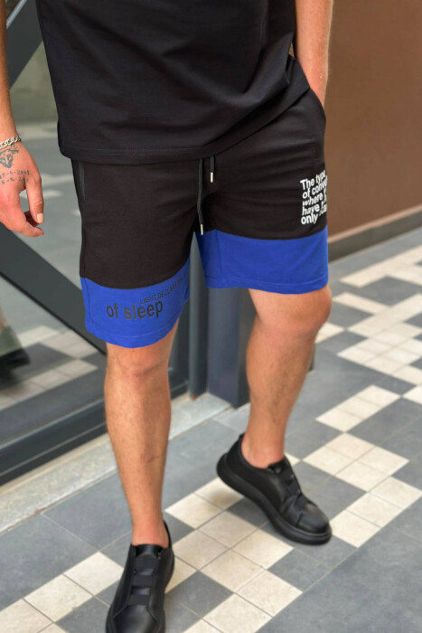 TWO COLOR FRONT WRITTING MEN SHORTS BLACK-BLUE/ZEBL 