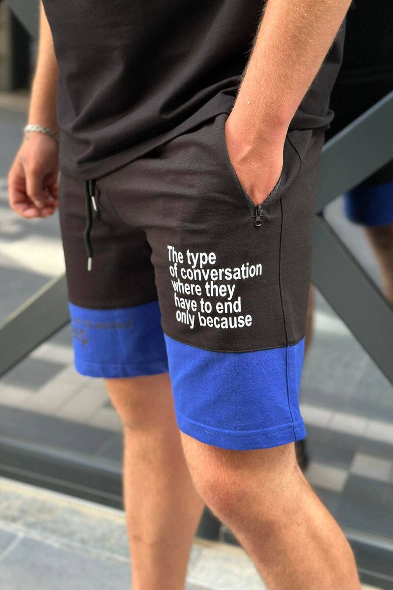TWO COLOR FRONT WRITTING MEN SHORTS BLACK-BLUE/ZEBL - 2